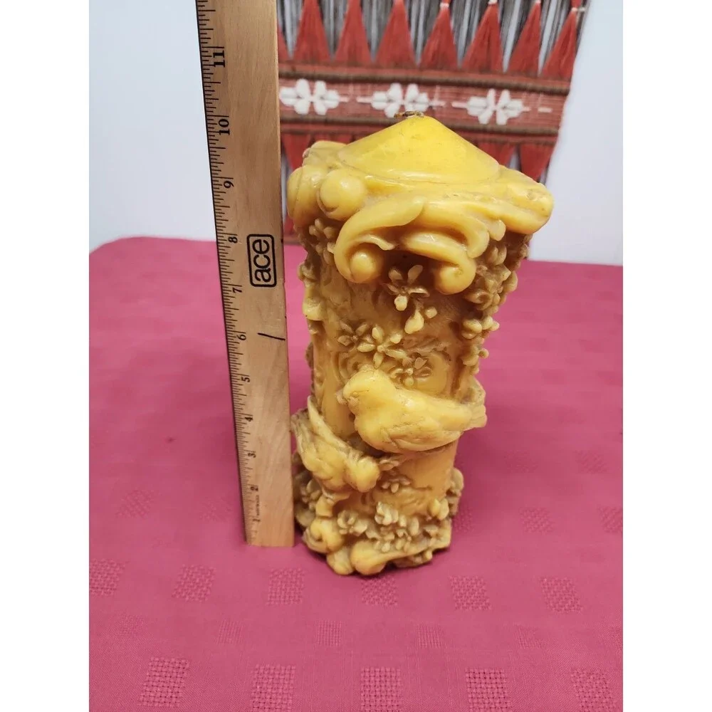 Vintage German Beeswax Johan Gunter Style Candle 1960's Unburned Birds & Flowers